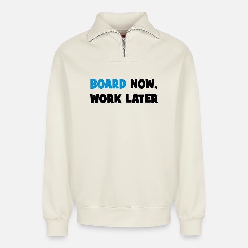 SNOWBOARD - Sweat unisexe décontracté en coton biologique à demi-zip – de SPREAD - blanc cassé