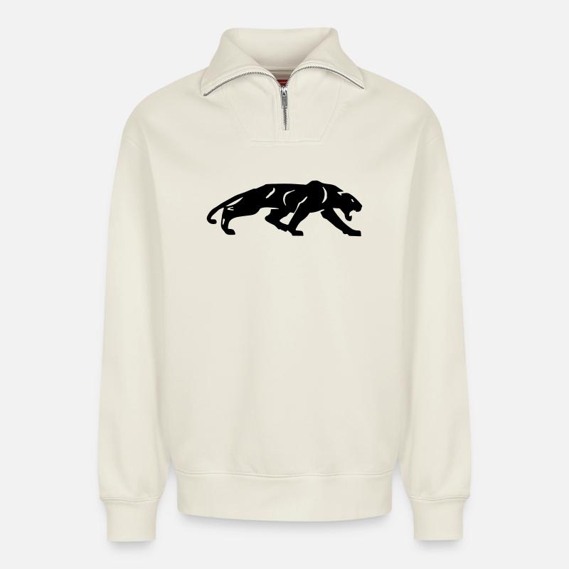 Schwarzer Panther - Relaxed Unisex Organic Half Zip Sweatshirt – von SPREAD - Naturweiß