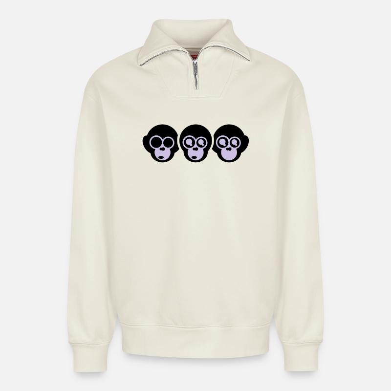 die drei affen - Relaxed Unisex Organic Half Zip Sweatshirt – von SPREAD - Naturweiß