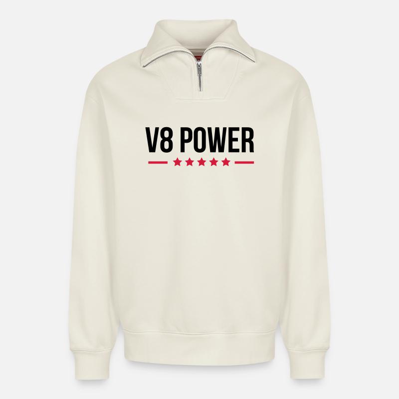 V8 Power - Sweat unisexe décontracté en coton biologique à demi-zip – de SPREAD - blanc cassé