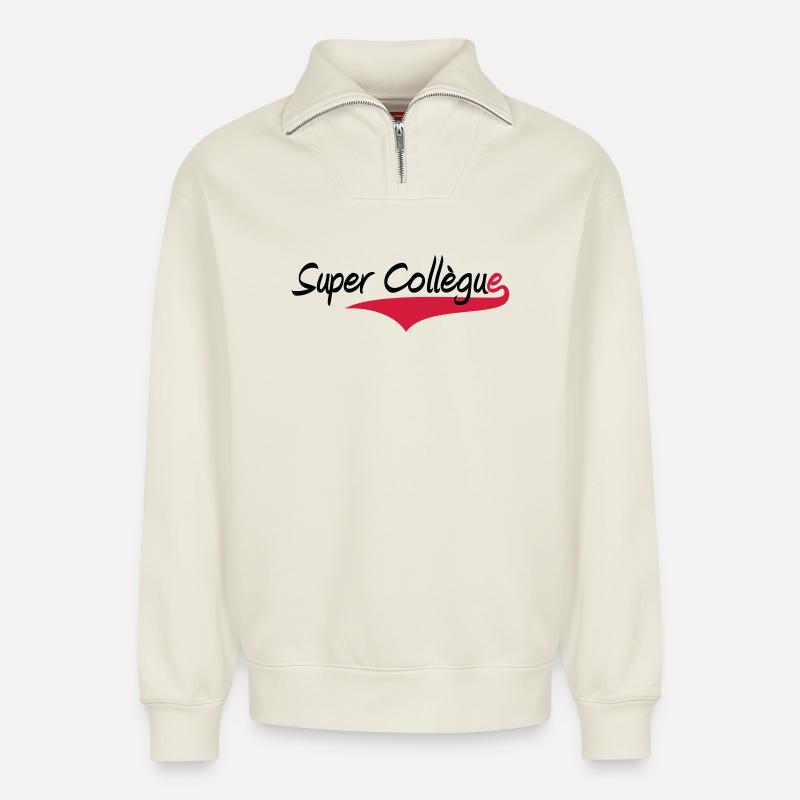 colleguei_dfy_2 - Relaxed Unisex Organic Half Zip Sweatshirt – von SPREAD - Naturweiß