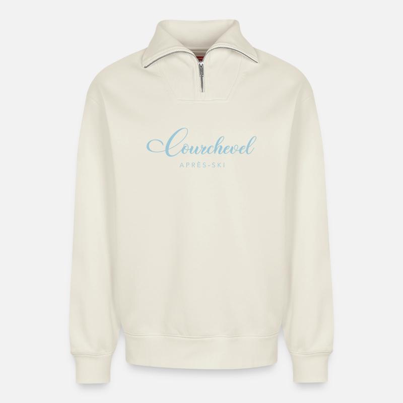 COURCHEVEL - Sweat unisexe décontracté en coton biologique à demi-zip – de SPREAD - blanc cassé
