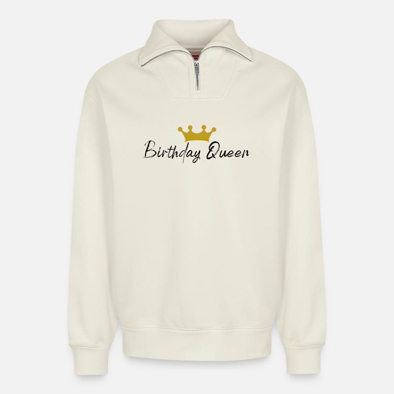Birthday Queen - Relaxed Unisex Organic Half Zip Sweatshirt – von SPREAD - Naturweiß