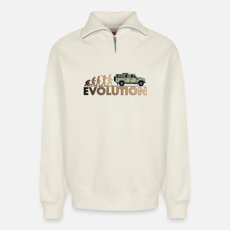 Defender 110 Evolution - Relaxed Unisex Organic Half Zip Sweatshirt – by SPREAD - off white