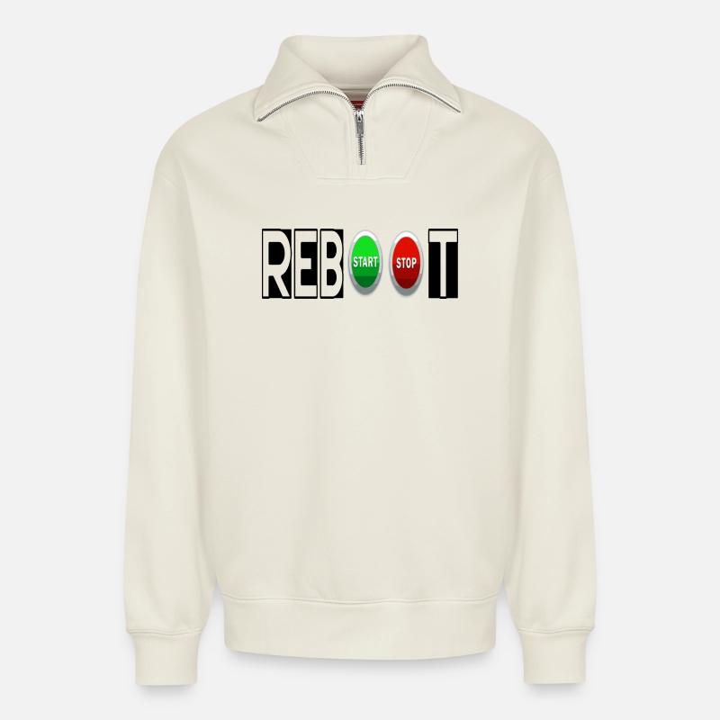 REBOOT - Sweat unisexe décontracté en coton biologique à demi-zip – de SPREAD - blanc cassé
