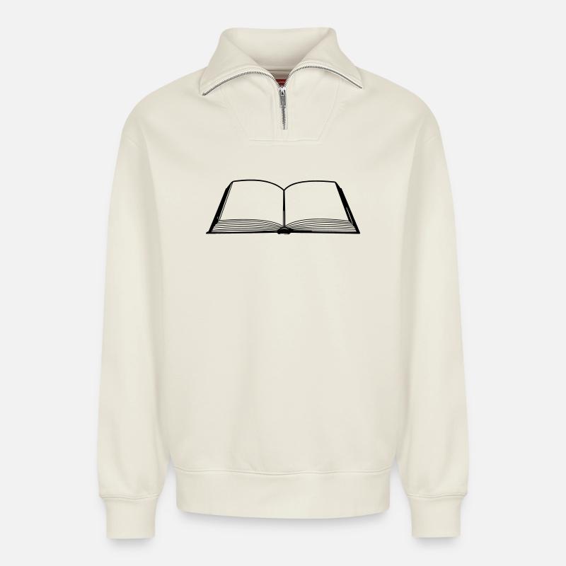 Empty book - Relaxed Unisex Organic Half Zip Sweatshirt – by SPREAD - off white