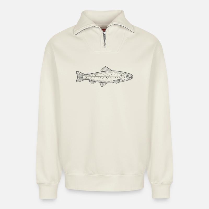 Forelle - Relaxed Unisex Organic Half Zip Sweatshirt – von SPREAD - Naturweiß