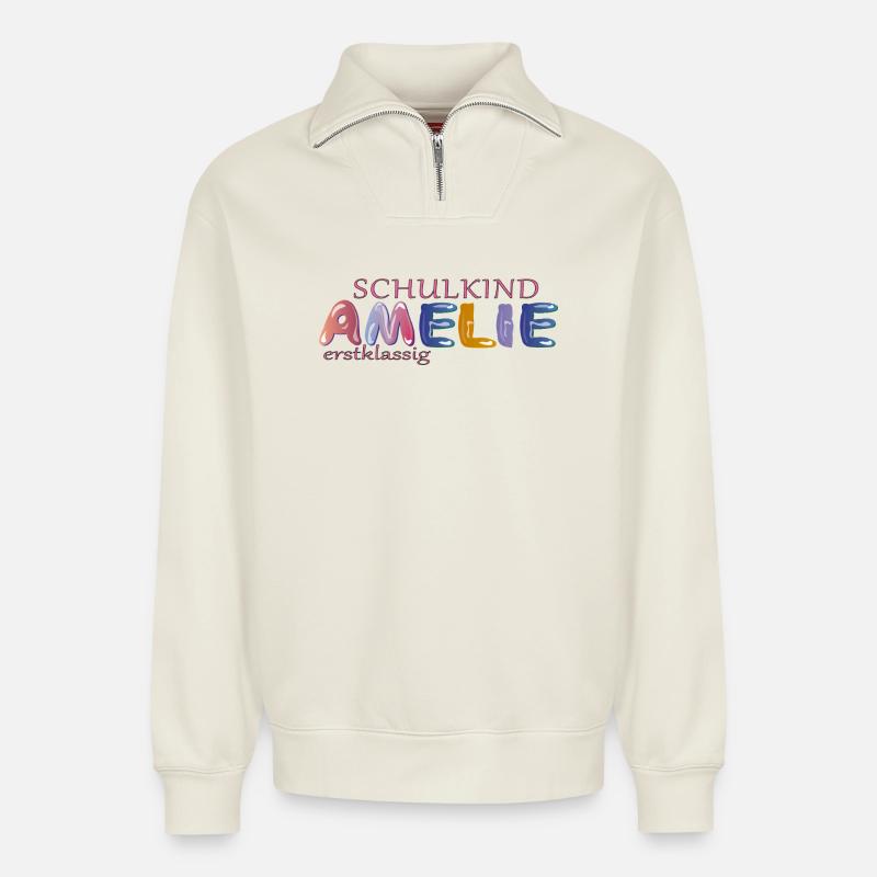 Schulkind Amelie Schule - Relaxed Unisex Organic Half Zip Sweatshirt – von SPREAD - Naturweiß