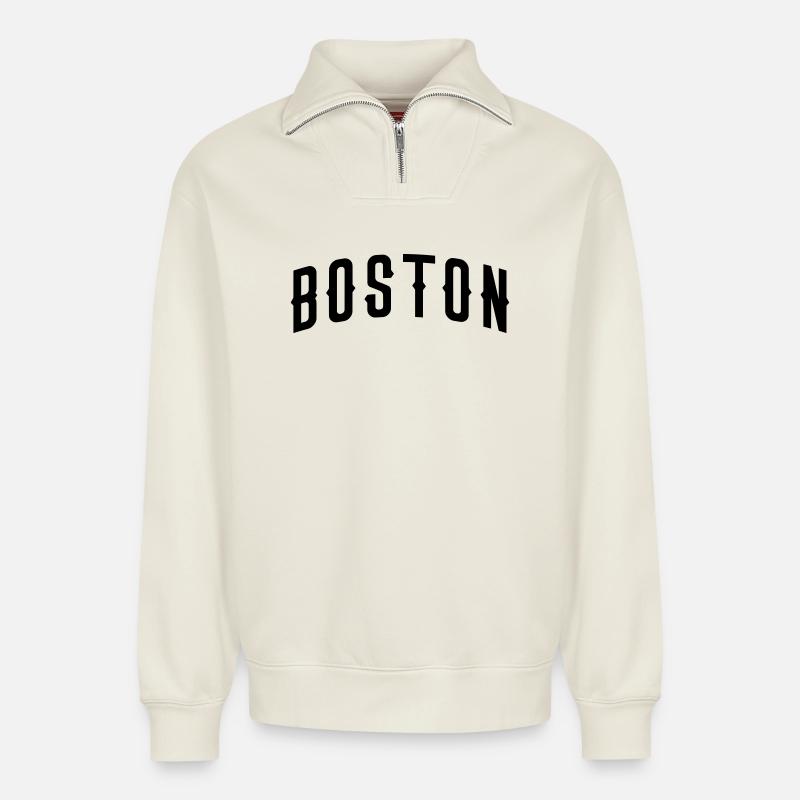 Boston - Sweat unisexe décontracté en coton biologique à demi-zip – de SPREAD - blanc cassé