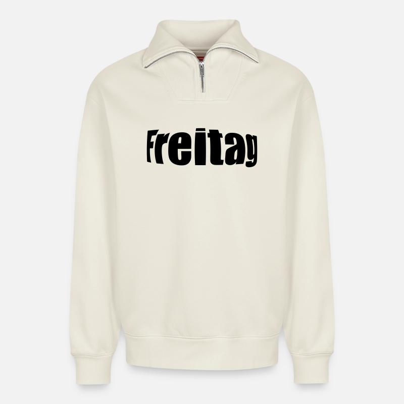 Friday - Relaxed Unisex Organic Half Zip Sweatshirt – by SPREAD - off white