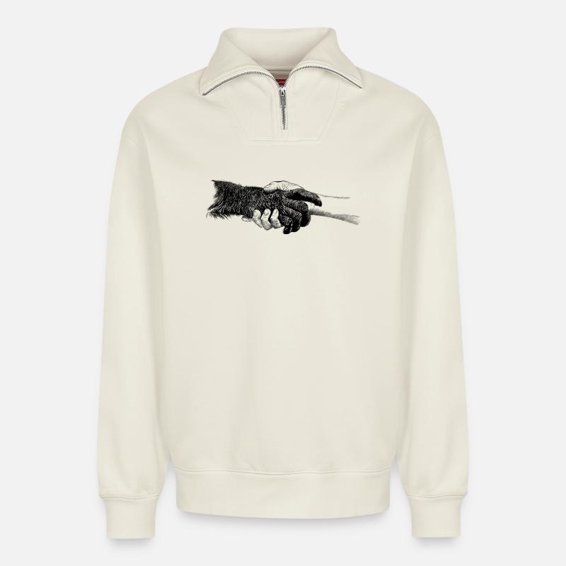Hands - Relaxed Unisex Organic Half Zip Sweatshirt – by SPREAD - off white