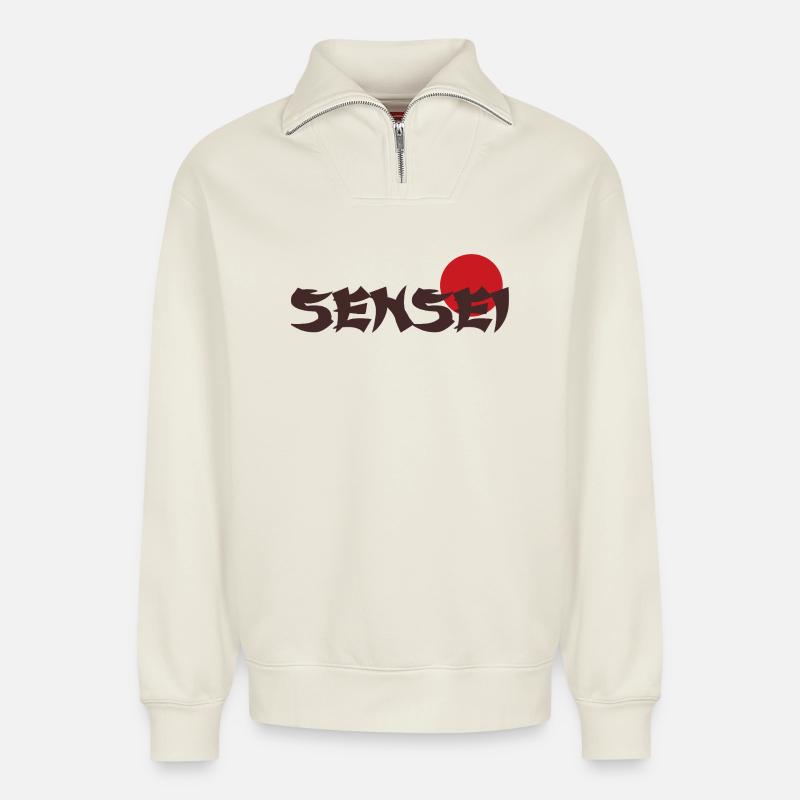Sensei Text japan - Relaxed Unisex Organic Half Zip Sweatshirt – von SPREAD - Naturweiß