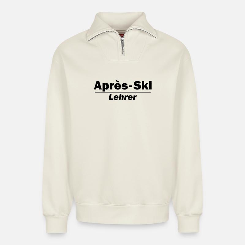 Moniteur d’après-ski - Sweat unisexe décontracté en coton biologique à demi-zip – de SPREAD - blanc cassé