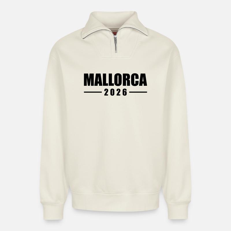 Mallorca 2026 - Relaxed Unisex Organic Half Zip Sweatshirt – von SPREAD - Naturweiß