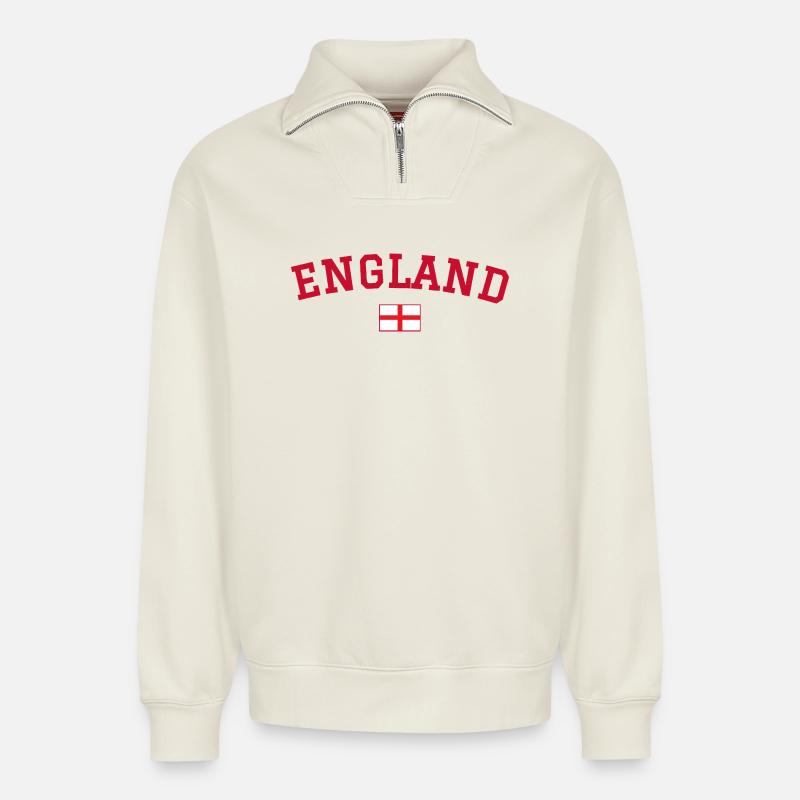 England Flag Design Red - Relaxed Unisex Organic Half Zip Sweatshirt – by SPREAD - off white