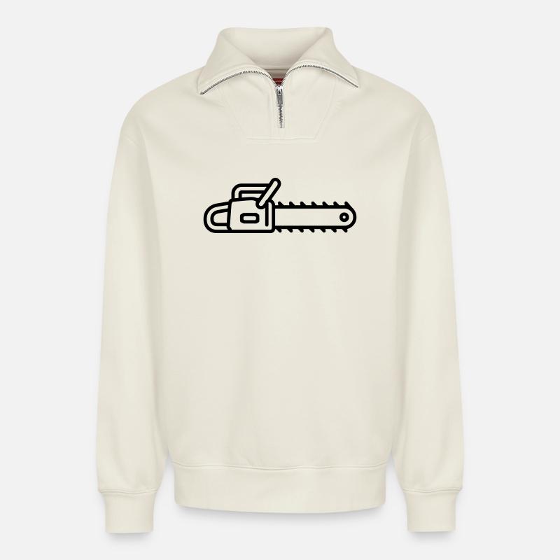 chainsaw - Relaxed Unisex Organic Half Zip Sweatshirt – by SPREAD - off white
