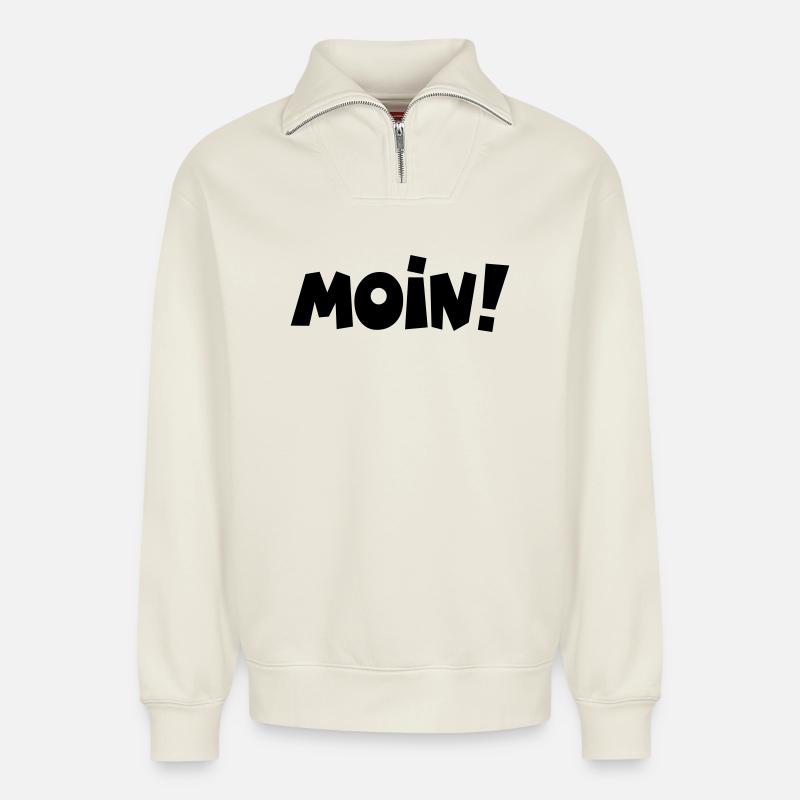 Moin! - Relaxed Unisex Organic Half Zip Sweatshirt – von SPREAD - Naturweiß