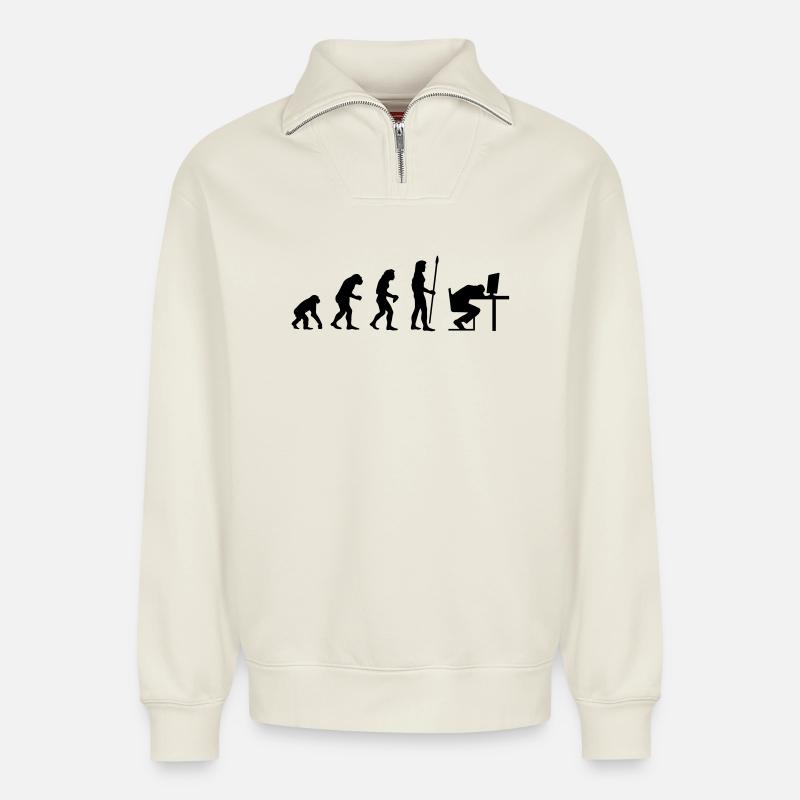evolution_pc_4 - Relaxed Unisex Organic Half Zip Sweatshirt – by SPREAD - off white