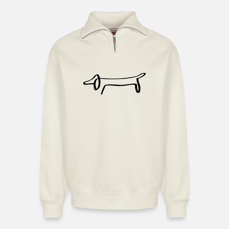 Lignes de dackel - Sweat unisexe décontracté en coton biologique à demi-zip – de SPREAD - blanc cassé