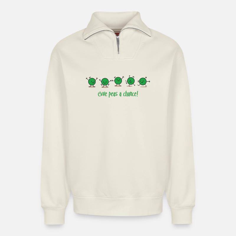 Give Peas a Chance! - Relaxed Unisex Organic Half Zip Sweatshirt – von SPREAD - Naturweiß