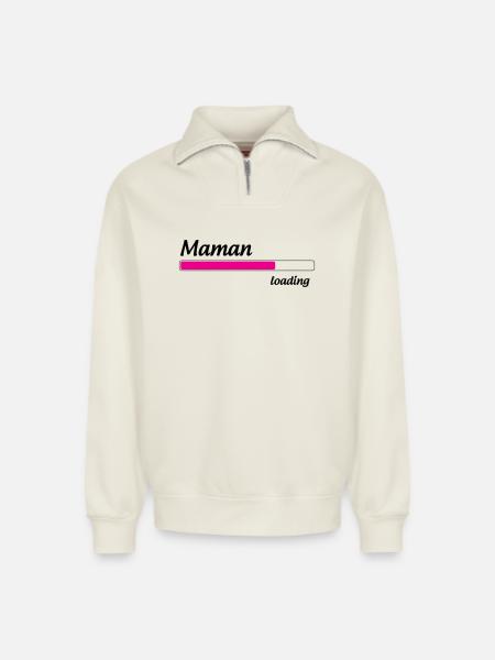 Mom loading... Please Wait - Mother-to-be - Relaxed Unisex Organic Half Zip Sweatshirt – by SPREAD - off white