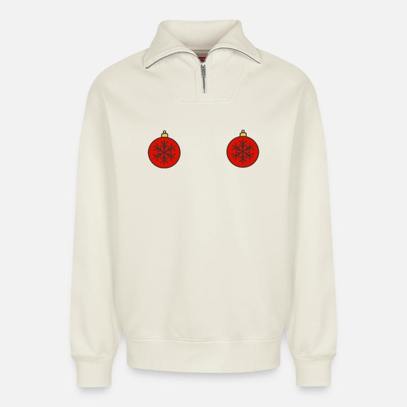 Weihnachtskugeln - Relaxed Unisex Organic Half Zip Sweatshirt – von SPREAD - Naturweiß