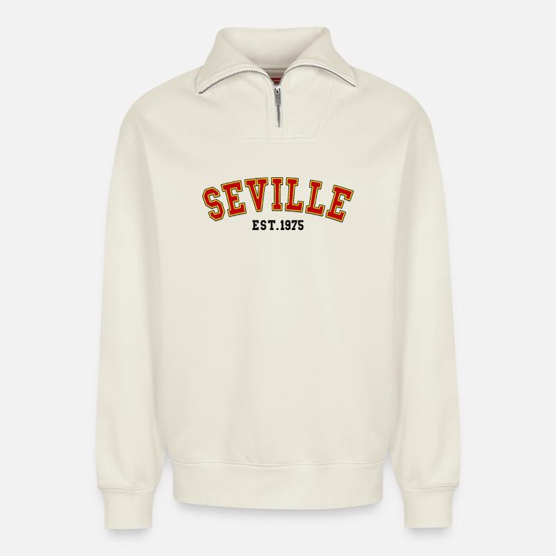 Sevilla Est.1975 - Relaxed Unisex Organic Half Zip Sweatshirt – von SPREAD - Naturweiß