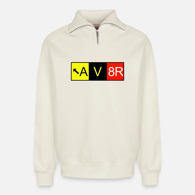 AV8R Airplane pilot - Relaxed Unisex Organic Half Zip Sweatshirt – von SPREAD - Naturweiß