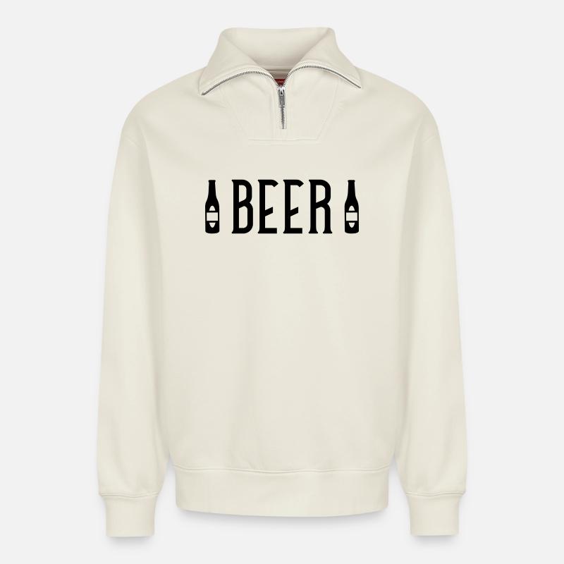 Beer Beer Bottle - Relaxed Unisex Organic Half Zip Sweatshirt – by SPREAD - off white