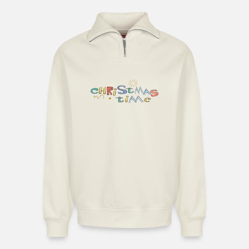 Christmas Time - Relaxed Unisex Organic Half Zip Sweatshirt – von SPREAD - Naturweiß