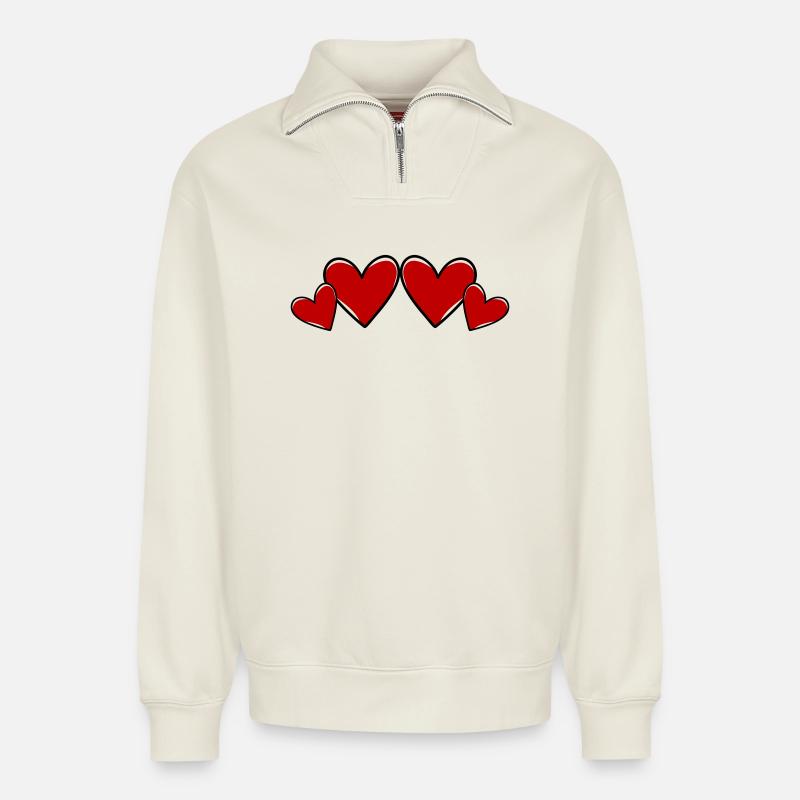 Herzen Symbol Liebe - Relaxed Unisex Organic Half Zip Sweatshirt – von SPREAD - Naturweiß