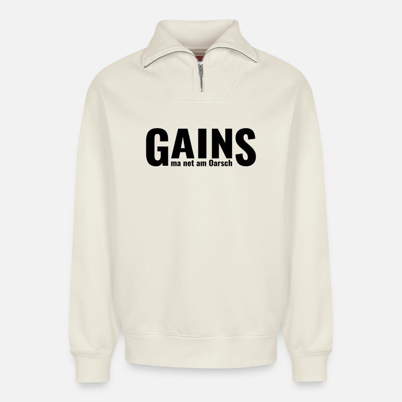 GAINS ma net am Oarsch - Sweat unisexe décontracté en coton biologique à demi-zip – de SPREAD - blanc cassé