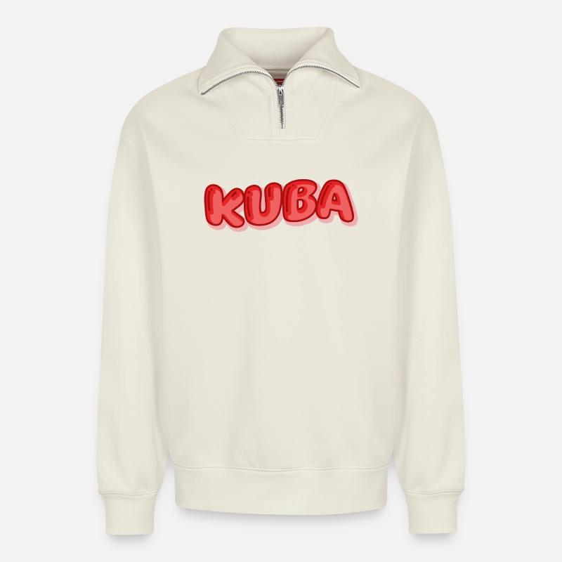 Comic Cuba - Relaxed Unisex Organic Half Zip Sweatshirt – by SPREAD - off white