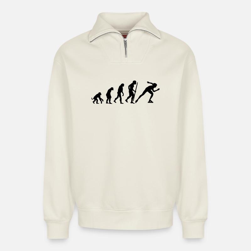 Evolution of inline speedskating - Relaxed Unisex Organic Half Zip Sweatshirt – by SPREAD - off white