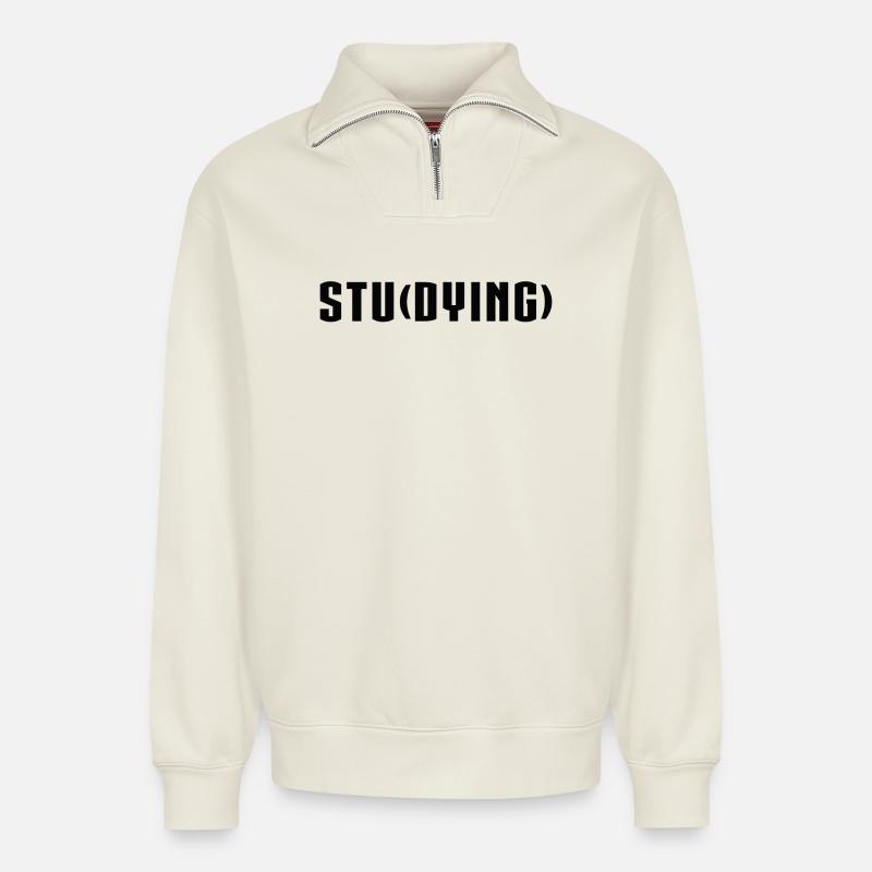 Studying Dying - Relaxed Unisex Organic Half Zip Sweatshirt – by SPREAD - off white