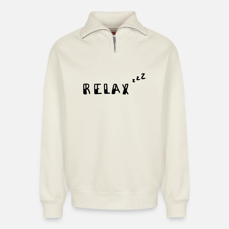Relax - Relaxed Unisex Organic Half Zip Sweatshirt – by SPREAD - off white