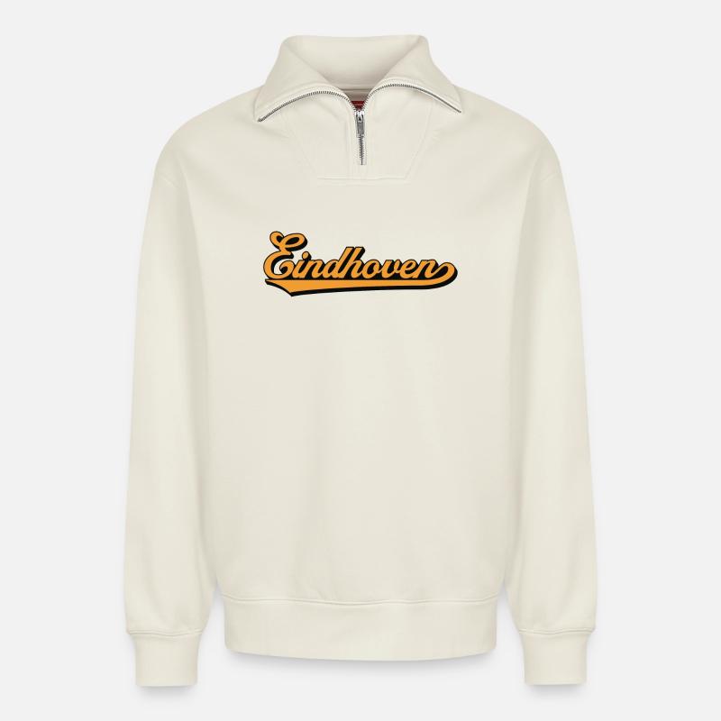 Eindhoven Retro Script - Relaxed Unisex Organic Half Zip Sweatshirt – von SPREAD - Naturweiß