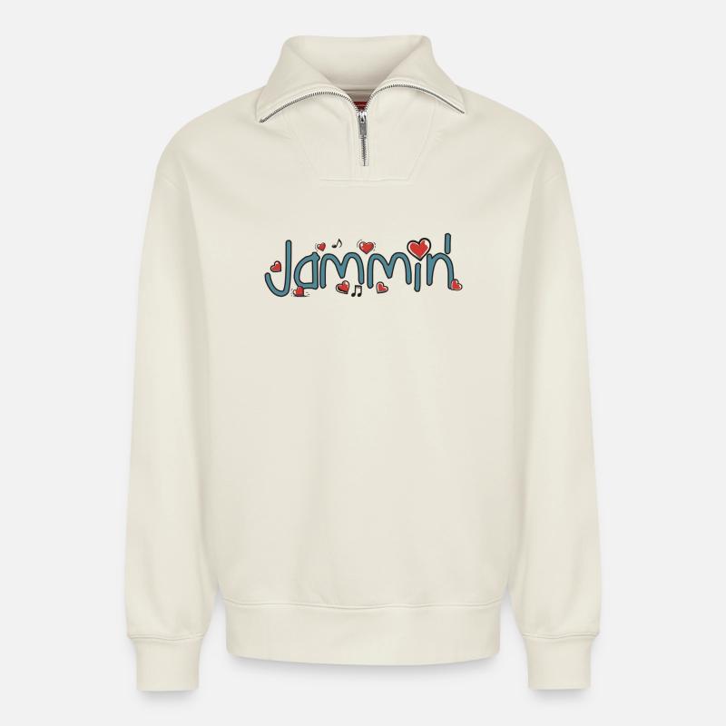 Jammin' - Relaxed Unisex Organic Half Zip Sweatshirt – by SPREAD - off white