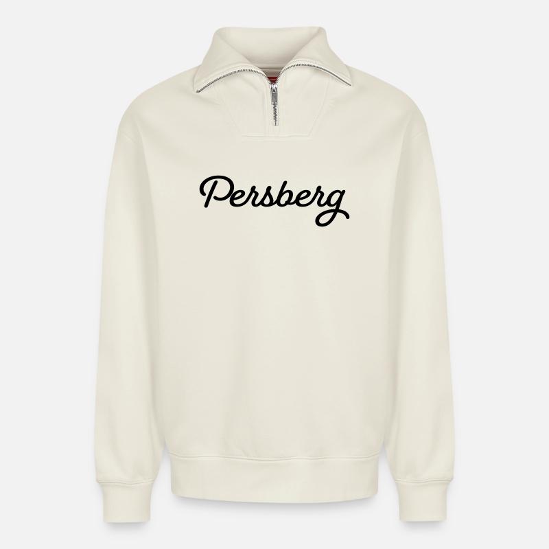 Persberg schwarz - Relaxed Unisex Organic Half Zip Sweatshirt – von SPREAD - Naturweiß