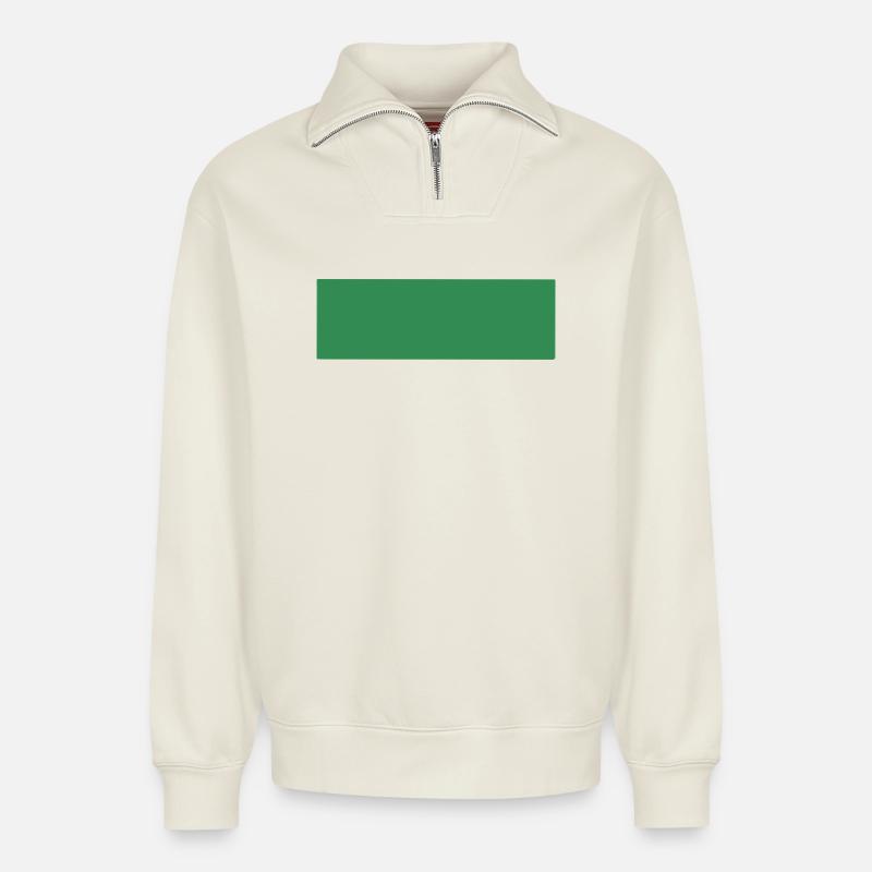 Imprimé rectangle vert abstrait - Sweat unisexe décontracté en coton biologique à demi-zip – de SPREAD - blanc cassé