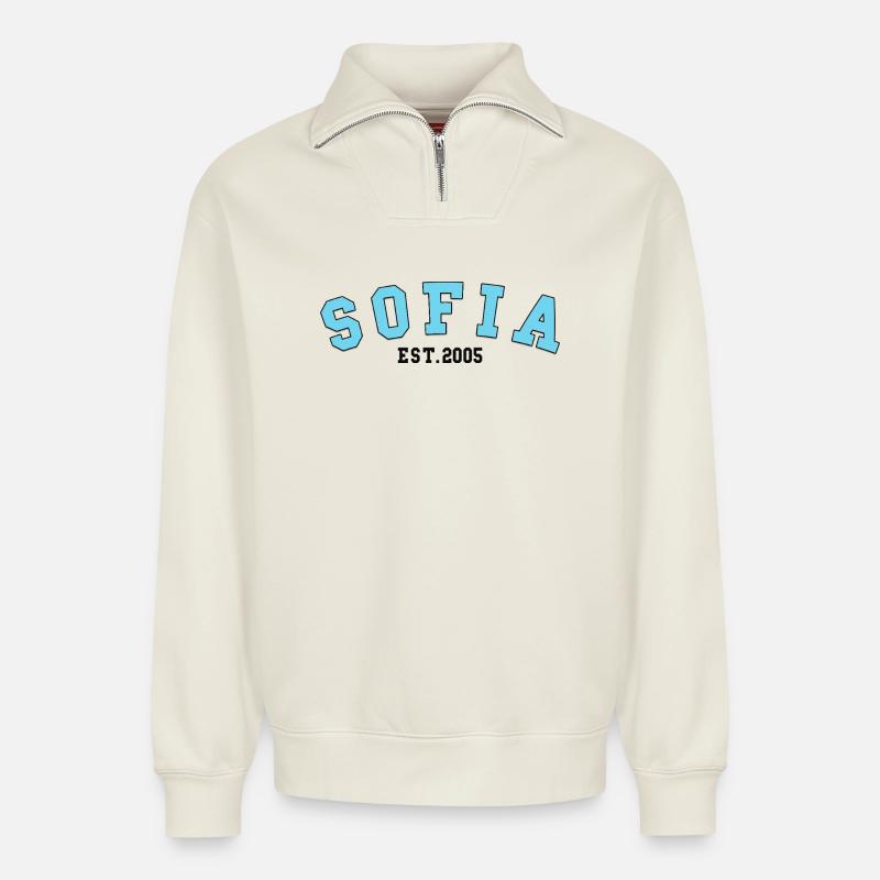 Sofia_Est_2005 - Relaxed Unisex Organic Half Zip Sweatshirt – von SPREAD - Naturweiß