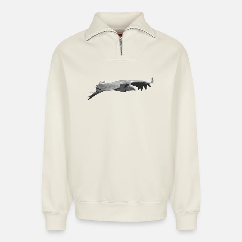 Gänsegeier Silhouette - Relaxed Unisex Organic Half Zip Sweatshirt – von SPREAD - Naturweiß