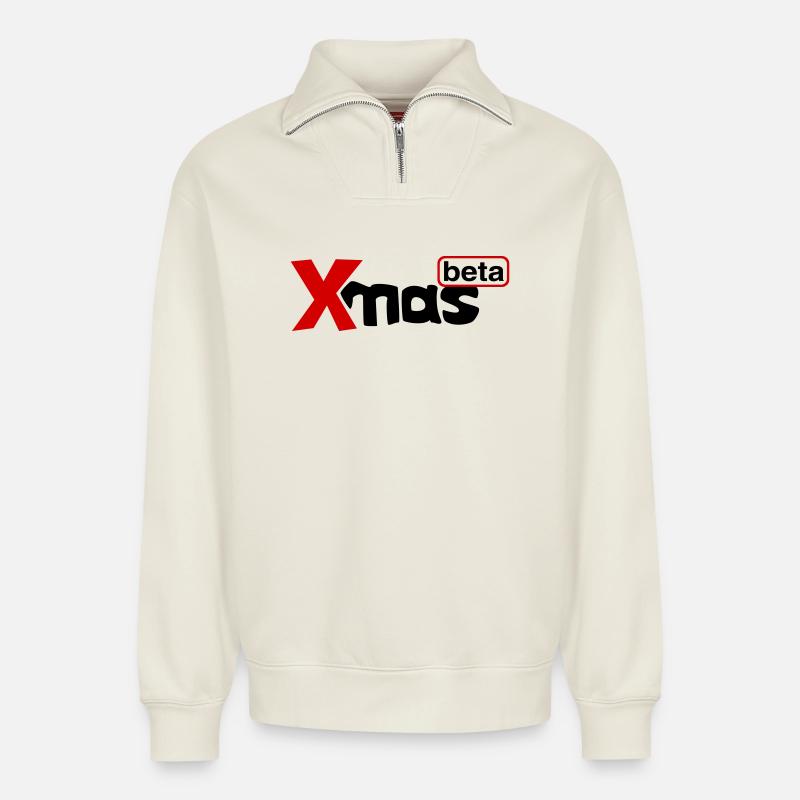Noël bêta - Sweat unisexe décontracté en coton biologique à demi-zip – de SPREAD - blanc cassé