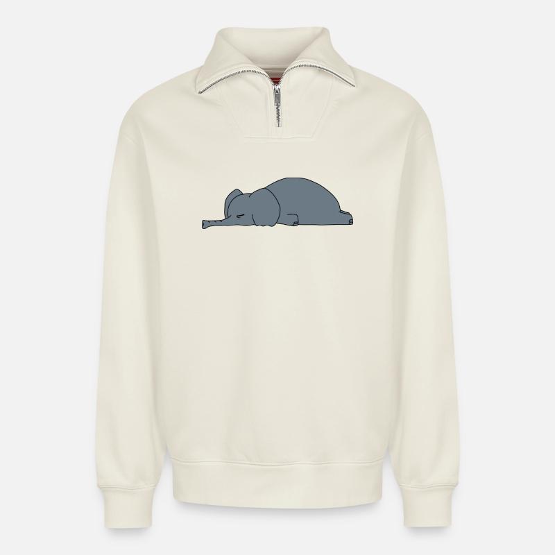 Fauler Elefant Schlaft Lustiger Sarkasmus Tierdesign - Relaxed Unisex Organic Half Zip Sweatshirt – von SPREAD - Naturweiß