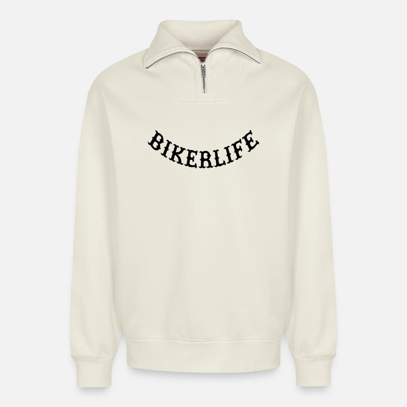 Biker life - Relaxed Unisex Organic Half Zip Sweatshirt – von SPREAD - Naturweiß