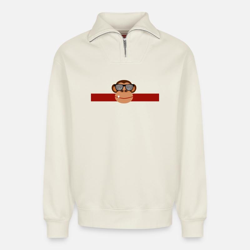 BRILL - AFFE - Relaxed Unisex Organic Half Zip Sweatshirt – von SPREAD - Naturweiß