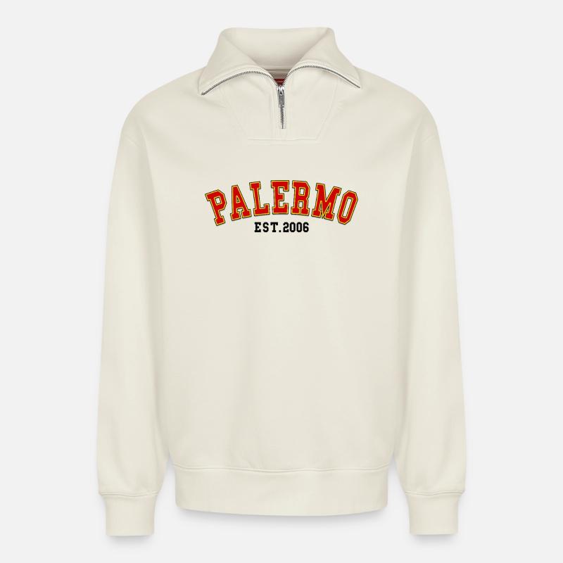 Palermo Est. 2006 - Relaxed Unisex Organic Half Zip Sweatshirt – von SPREAD - Naturweiß