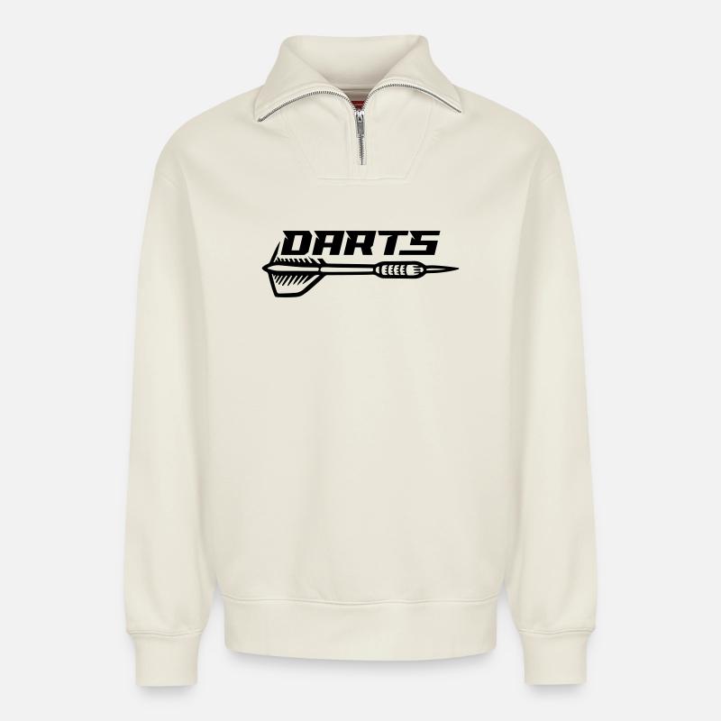 Fléchettes à fléchettes - Sweat unisexe décontracté en coton biologique à demi-zip – de SPREAD - blanc cassé