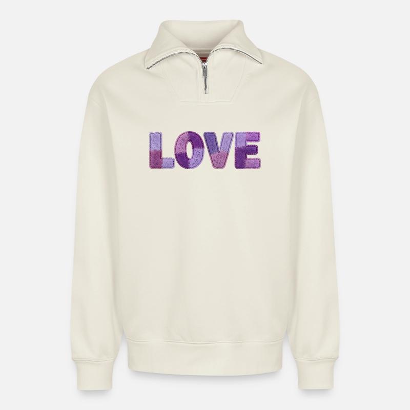 Patchwork Love – Trend Print - Relaxed Unisex Organic Half Zip Sweatshirt – by SPREAD - off white
