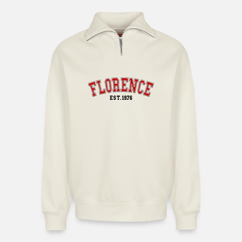 Florence Est. 1976 - Relaxed Unisex Organic Half Zip Sweatshirt – by SPREAD - off white